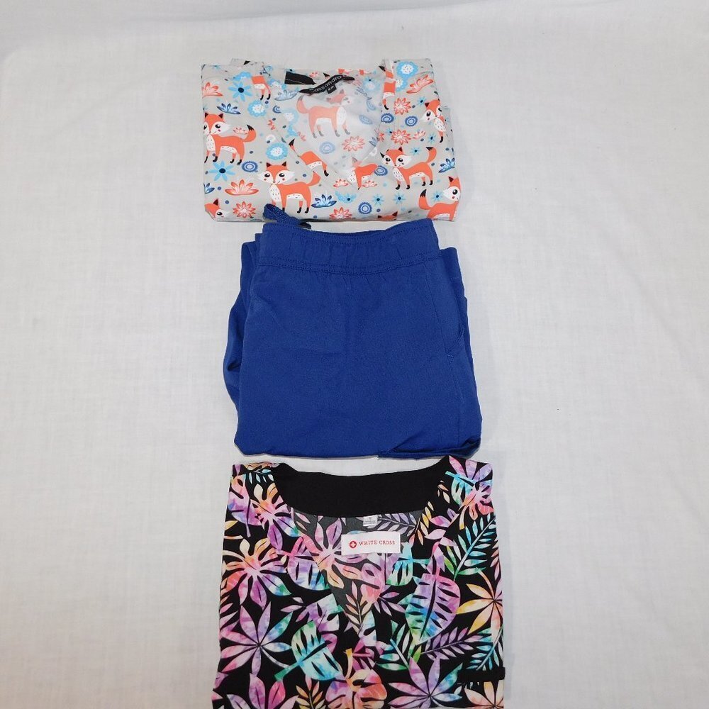 2 Pc Set Scrub Top / Shirt Pant Lot Fox Tropical Womens S